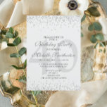 Elegant White Silver Grey Glitter 40th Birthday Kaart<br><div class="desc">Klassieke uitnodiging van een 40e verjaardagsfeestje in wit met grijs en zilver glitter en een elegante calligrafische doopvont.</div>