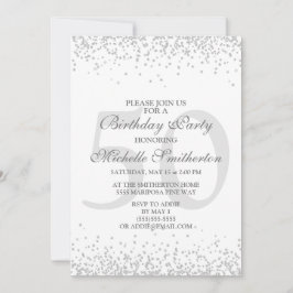 Elegant White Silver Grey Glitter 50th Birthday Kaart