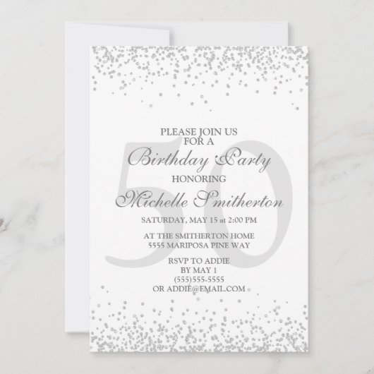 Elegant White Silver Grey Glitter 50th Birthday Kaart (Voorkant)