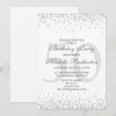 Elegant White Silver Grey Glitter 50th Birthday Kaart (Voorkant / Achterkant)