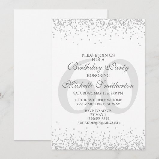 Elegant White Silver Grey Glitter 60th Birthday Kaart (Voorkant / Achterkant)