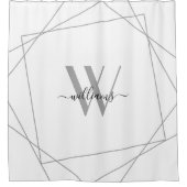 Elegant White Silver Grey Monogram Geometrische na Douchegordijn (Voorkant)