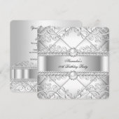 Elegant White Silver Lace Pearl Birthday Party Kaart (Voorkant / Achterkant)