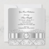 Elegant White Silver Lace Pearl Birthday Party Kaart (Achterkant)