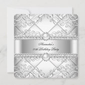 Elegant White Silver Lace Pearl Birthday Party Kaart (Voorkant)