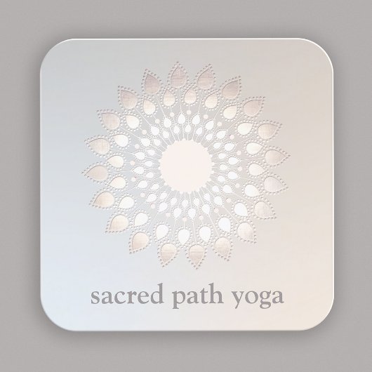 Elegant White Silver Lotus Flower Floral Mandala Vierkante Visitekaartje