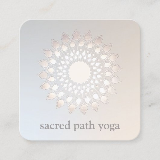 Elegant White Silver Lotus Flower Floral Mandala Vierkante Visitekaartje (Voorkant)