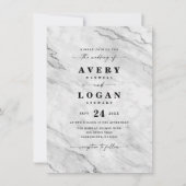Elegant White & Silver Marble & Glitter Wedding Kaart (Voorkant)