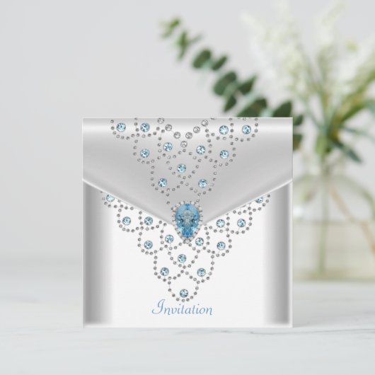 Elegant White Silver Overlay Blue Jewel Kaart (Staand voorkant)