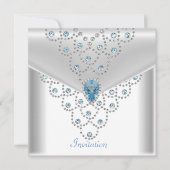 Elegant White Silver Overlay Blue Jewel Kaart (Voorkant)