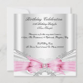 Elegant White Silver Pink Diamond Birthday Party Kaart (Achterkant)