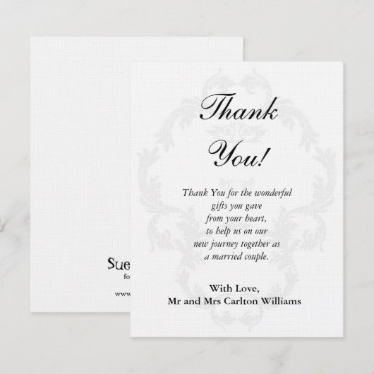 Elegant White/Silver Wedding Flat Hartelijk dank Kaart (Voorkant / Achterkant)