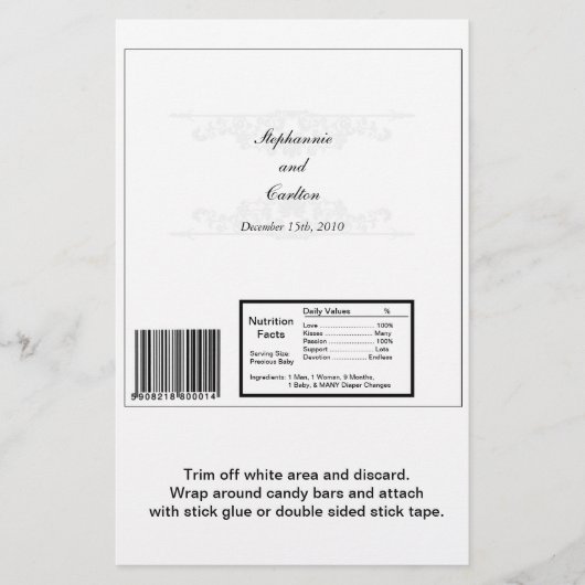 Elegant White/Silver Wedding Large Snoep Bar Wrap (Voorkant)