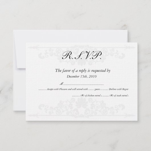 Elegant White/Silver Wedding RSVP-Kaarten Kaart (Voorkant)