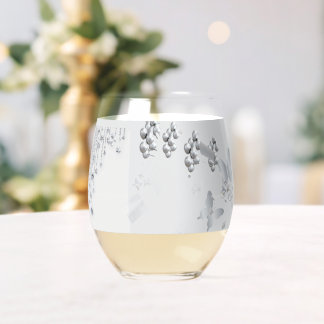 Elegant White & Silver Wedding Stemless Wine Glass Wijnglas Zonder Voet