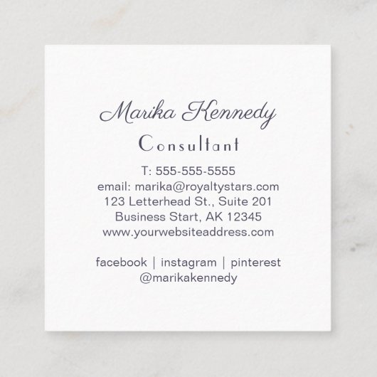 Elegant White Slate Grey Script Diamond Monogram Vierkante Visitekaartje (Achterkant)