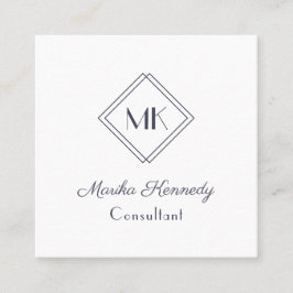 Elegant White Slate Grey Script Diamond Monogram Vierkante Visitekaartje