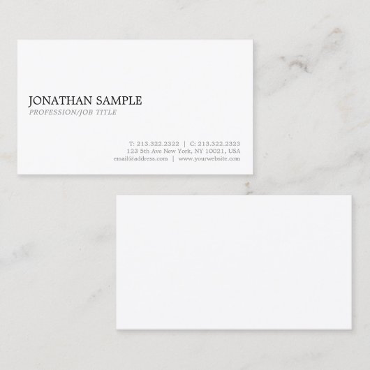Elegant White Sleek Minimalist Plain Modern Visitekaartje (Voorkant / Achterkant)