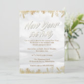 Elegant White Snow & Gold New Years Eve Party Kaart (Staand voorkant)