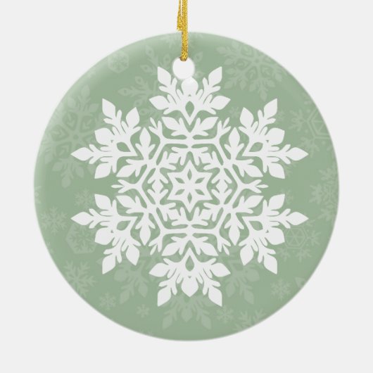 Elegant White Snowflake (Sage Pine) Keramisch Ornament (Achterkant)