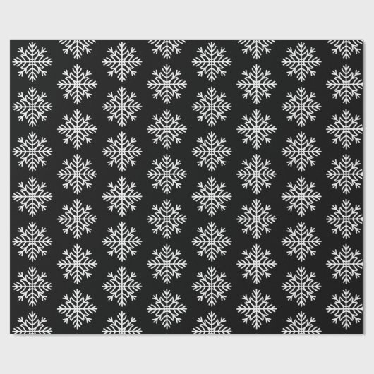 Elegant White Snowflakes on Black Cadeaupapier (Vlak)