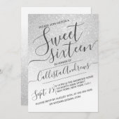 Elegant White Sparkly Glitter Ombre Sweet 16 Kaart (Voorkant / Achterkant)