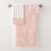 Elegant White Stripe en Check Pink Polka Dot. Bad Handdoek (Insitu)