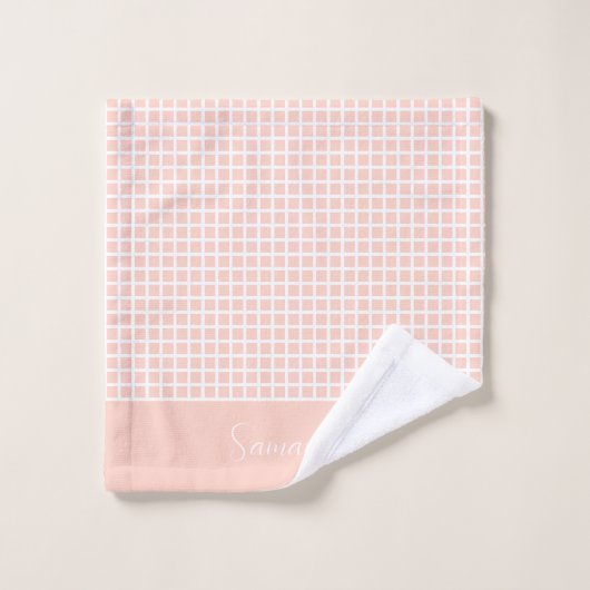 Elegant White Stripe en Check Pink Polka Dot. Bad Handdoek (Wasdoekje)