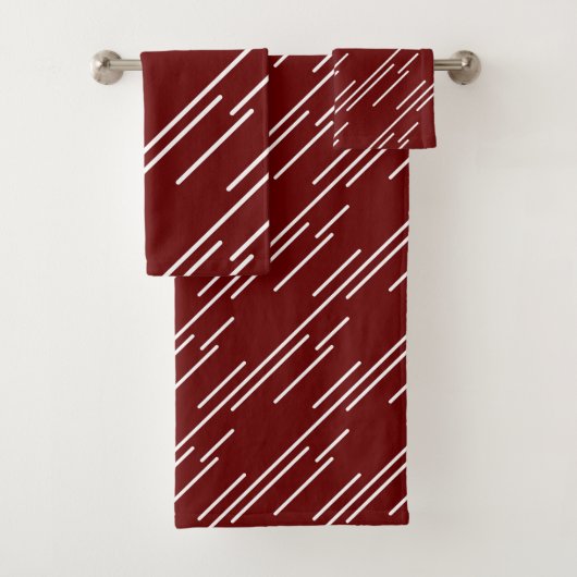 Elegant White Stripes Pattern Burgundy Red Bad Handdoek (Insitu)