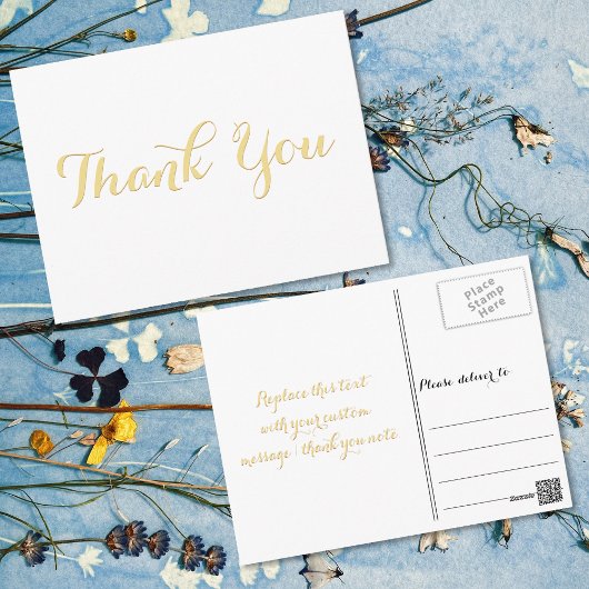 Elegant White Stylish Gold Script Hartelijk dank Briefkaart