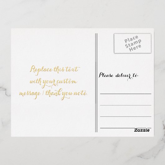 Elegant White Stylish Gold Script Hartelijk dank Folie Uitnodiging Briefkaart (Achterkant)