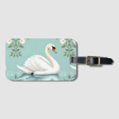 Elegant white swan floral blue bagagelabel (Voorkant (horizontaal))