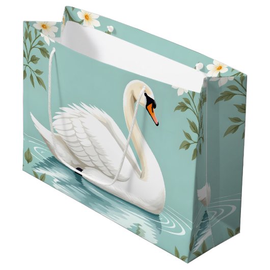 Elegant white swan floral blue groot cadeauzakje (Voorkant Gekanteld)