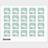 Elegant white swan floral blue vierkante sticker (Vel)