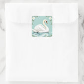 Elegant white swan floral blue vierkante sticker (Tas)