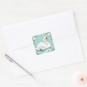 Elegant white swan floral blue vierkante sticker (Envelop)