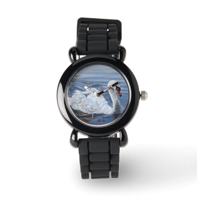 Elegant White Swan over water Horloge (Voorkant)