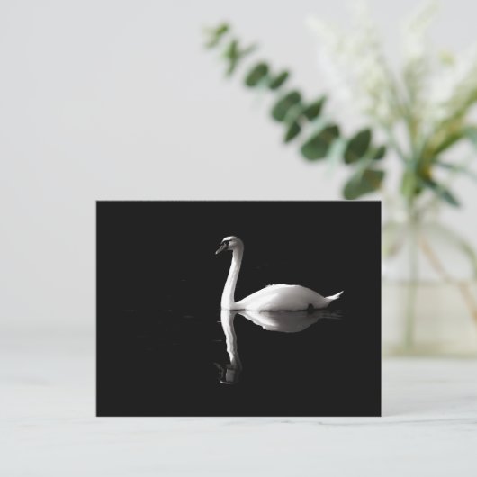 Elegant White Swan Reflection op Black Lake Briefkaart (Staand voorkant)