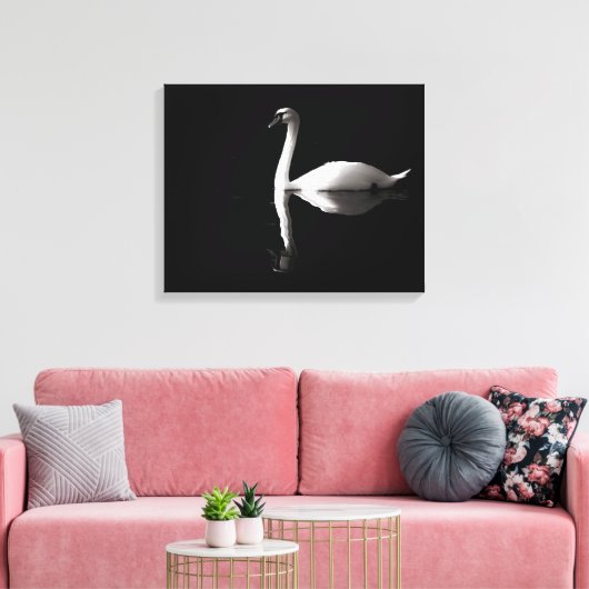 Elegant White Swan Reflection op Black Lake Canvas Afdruk (Insitu (Woonkamer))