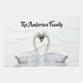 Elegant white swans familienaam script theedoek (Horizontaal)