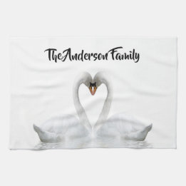 Elegant white swans familienaam script theedoek