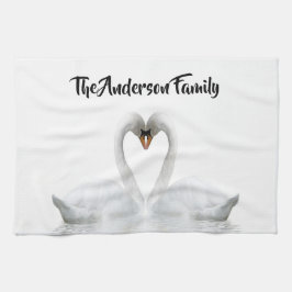 Elegant white swans familienaam script theedoek