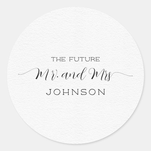 Elegant White Texture Mr en Mrs. Ronde Sticker (Voorkant)