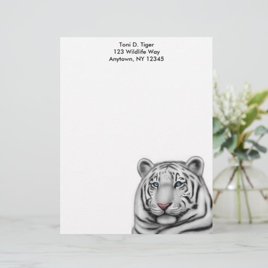 Elegant White Tiger Letterhead Briefhoofd Sjabloon (Staand voorkant)