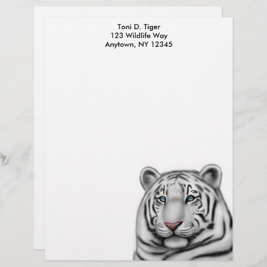 Elegant White Tiger Letterhead Briefhoofd Sjabloon (Voorkant / Achterkant)