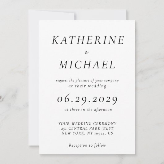 Elegant White Timeless Wedding Invitations Kaart (Voorkant)
