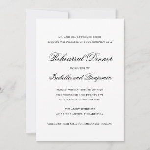 Elegant White Traditional Formal Rehearsal Dinner Kaart