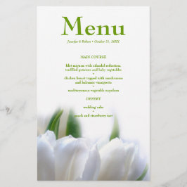 Elegant White Tulips Wedding Dinner Menu Kaart