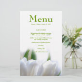 Elegant White Tulips Wedding Dinner Menu Kaart (Staand voorkant)