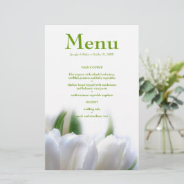 Elegant White Tulips Wedding Dinner Menu Kaart